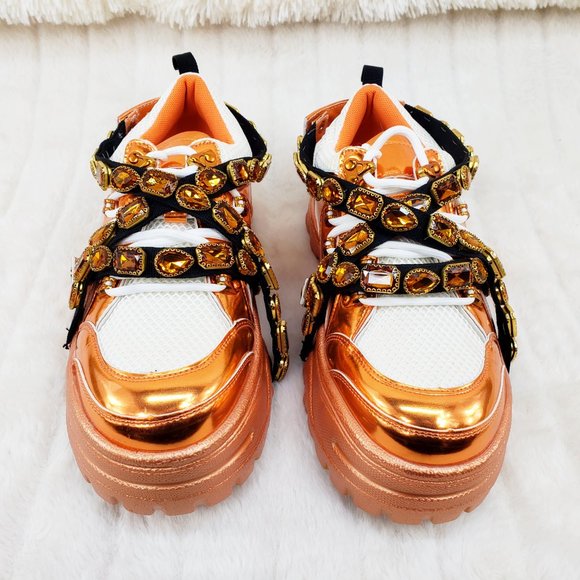 Chunk Fever Copper Orange Gem Strap Sneakers - Picture 11 of 11